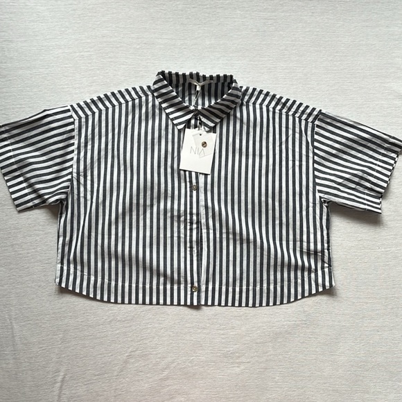 New NIA oasis cropped pants set, Angela cropped top, blue strip, coordinated set - Picture 5 of 10